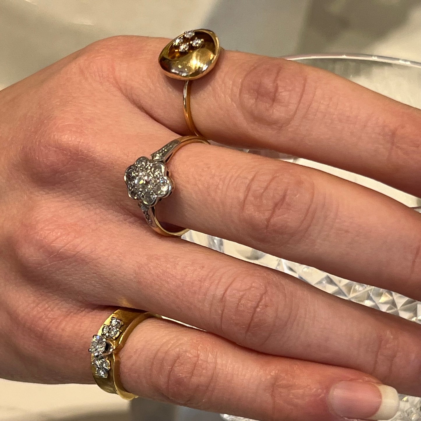 Vintage Diamond + 18ct. Yellow Gold Abstract Ring - Sz. 7