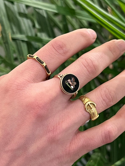 Antique Victorian Pietra Dura Lion Signet Ring - 9ct Yellow Gold - Sz 7.75