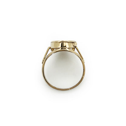 Vintage 9ct Yellow Gold Engraved Locket Ring - Sz. 8.75