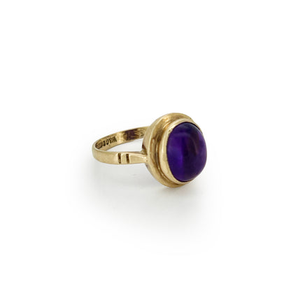 Vintage Amethyst + 9ct Yellow Gold Cabochon Ring - Sz. 4.75