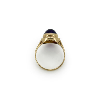 Vintage Amethyst + 9ct Yellow Gold Cabochon Ring - Sz. 4.75