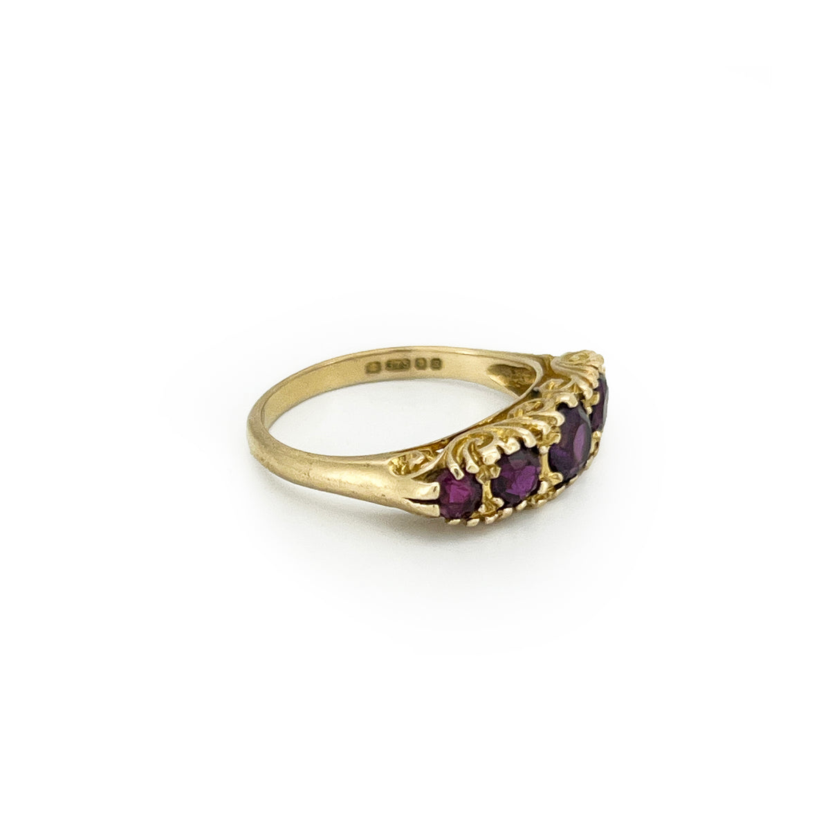 Vintage Garnet + 9ct Yellow Gold Five Stone Ring - Sz. 5.5