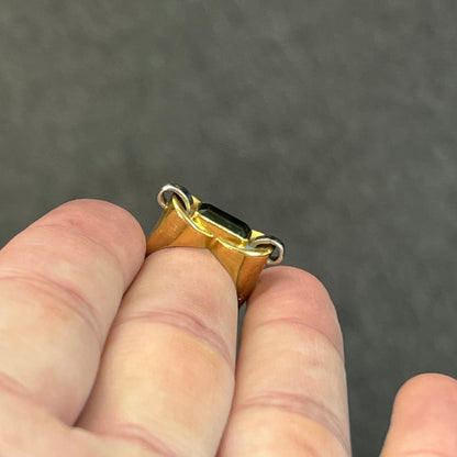 Vintage Art Deco Green Tourmaline + 18ct Yellow Gold Tank Ring - Sz. 6.25