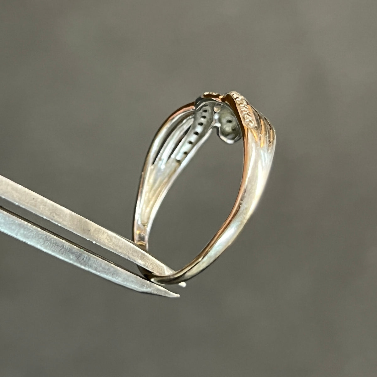 Vintage Diamond + 9ct White Gold Snake Ring - Sz. 8
