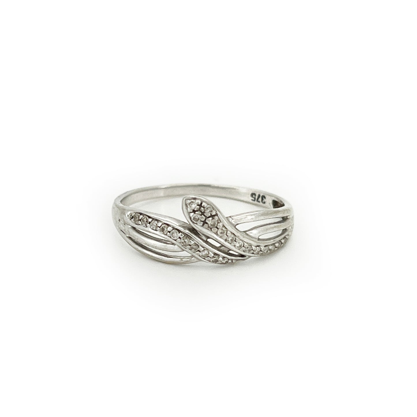 Vintage Diamond + 9ct White Gold Snake Ring - Sz. 8
