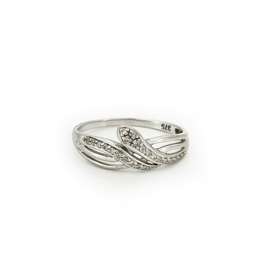 Vintage Diamond + 9ct White Gold Snake Ring - Sz. 8
