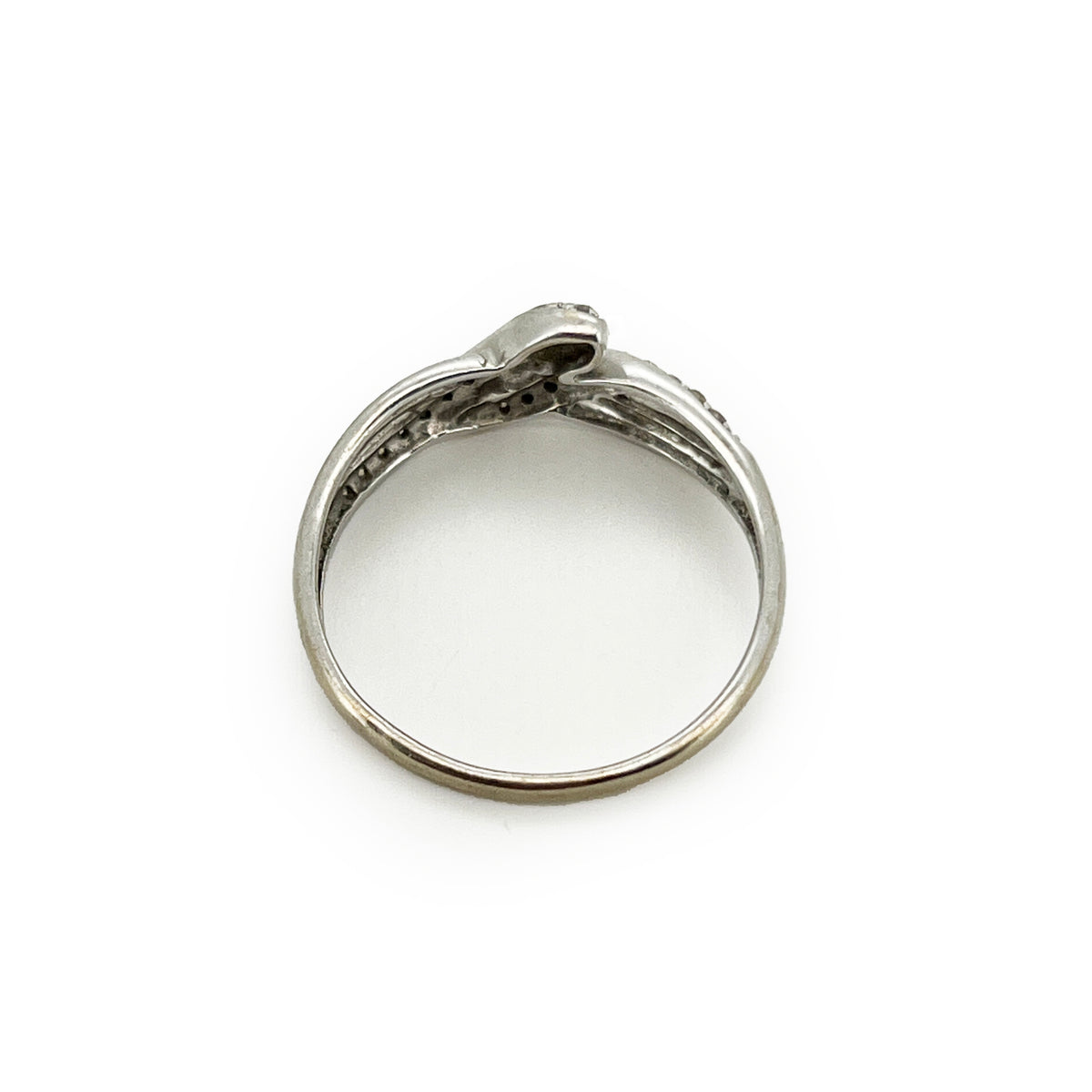 Vintage Diamond + 9ct White Gold Snake Ring - Sz. 8