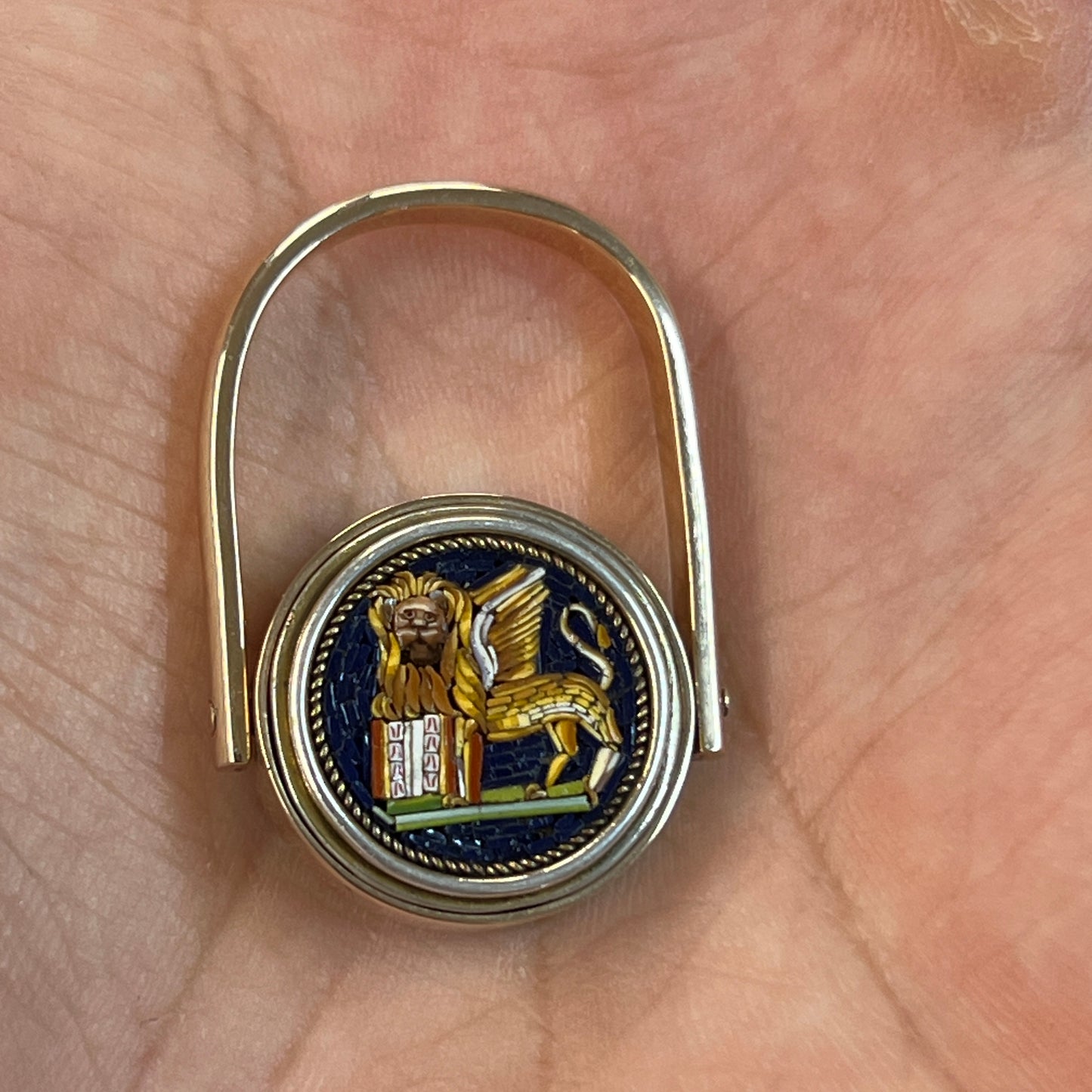 Antique Venetian Micro Mosaic + Black Onyx + 10ct Yellow Gold Flipper Signet Ring - Sz. 9
