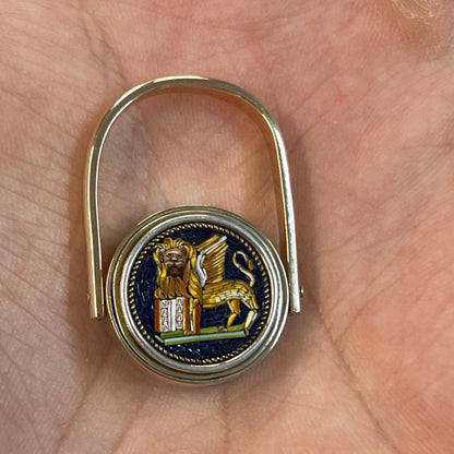 Antique Venetian Micro Mosaic + Black Onyx + 10ct Yellow Gold Flipper Signet Ring - Sz. 9