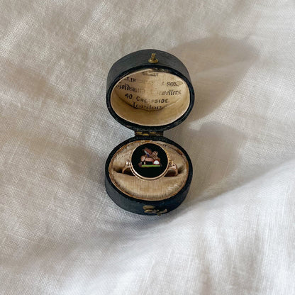 Antique Victorian Pietra Dura Lion Signet Ring - 9ct Yellow Gold - Sz 7.75