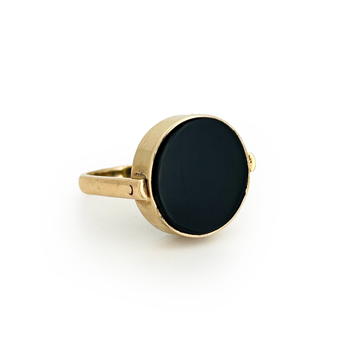 Antique Venetian Micro Mosaic + Black Onyx + 10ct Yellow Gold Flipper Signet Ring - Sz. 9