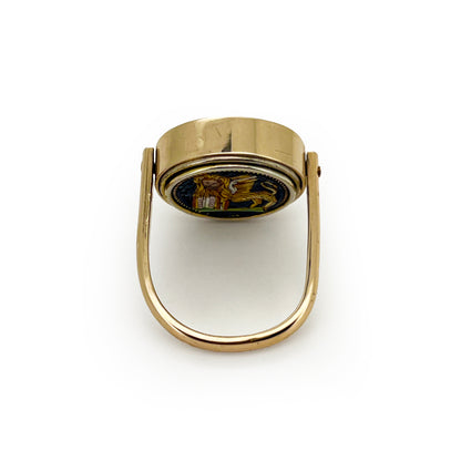 Antique Venetian Micro Mosaic + Black Onyx + 10ct Yellow Gold Flipper Signet Ring - Sz. 9