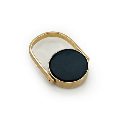 Antique Venetian Micro Mosaic + Black Onyx + 10ct Yellow Gold Flipper Signet Ring - Sz. 9