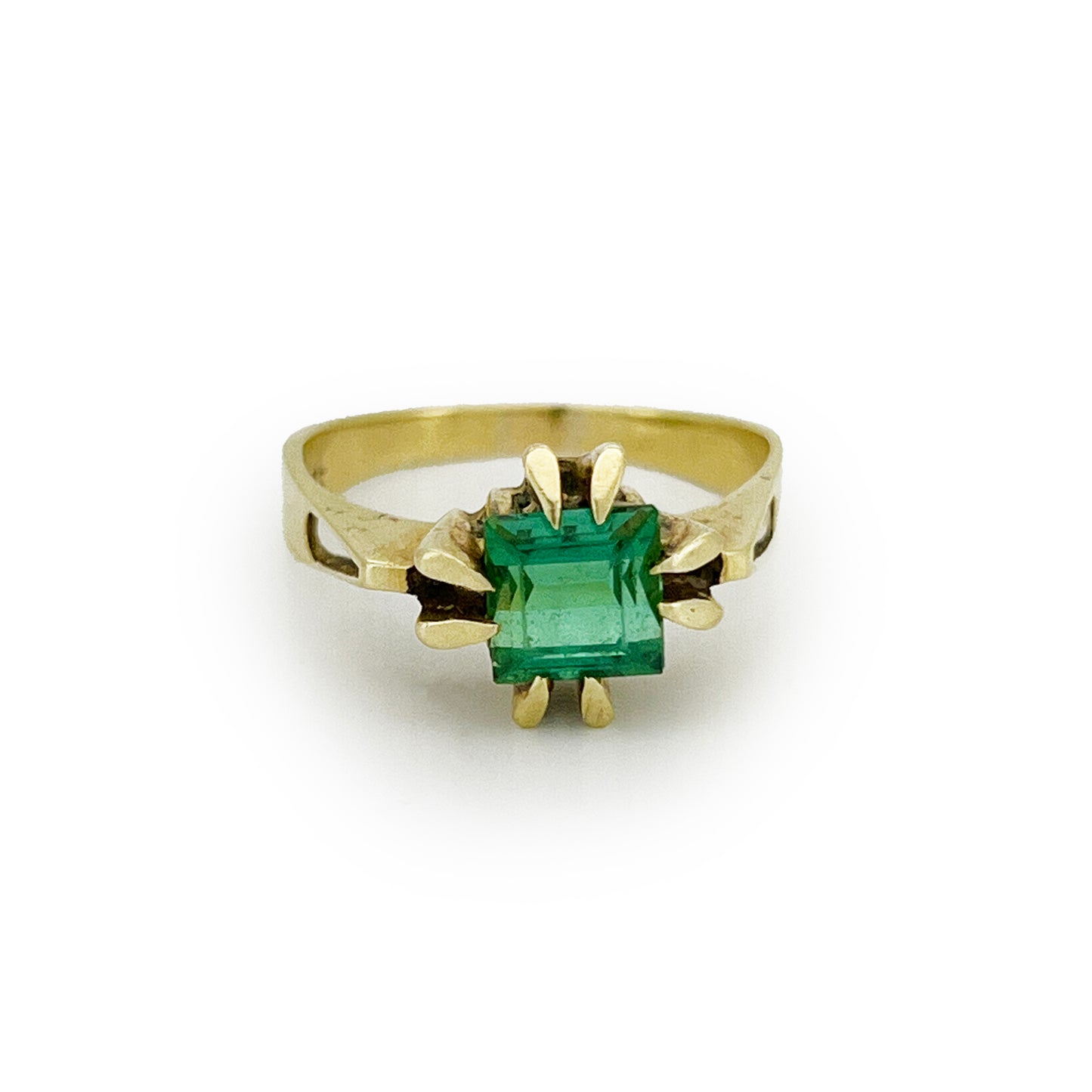 Vintage Retro Green Tourmaline + 14ct Yellow Gold Ring - Sz. 7
