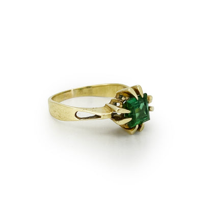 Vintage Retro Green Tourmaline + 14ct Yellow Gold Ring - Sz. 7