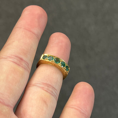 Vintage Emerald + 18ct Yellow Gold Five Stone Ring - Sz. 6