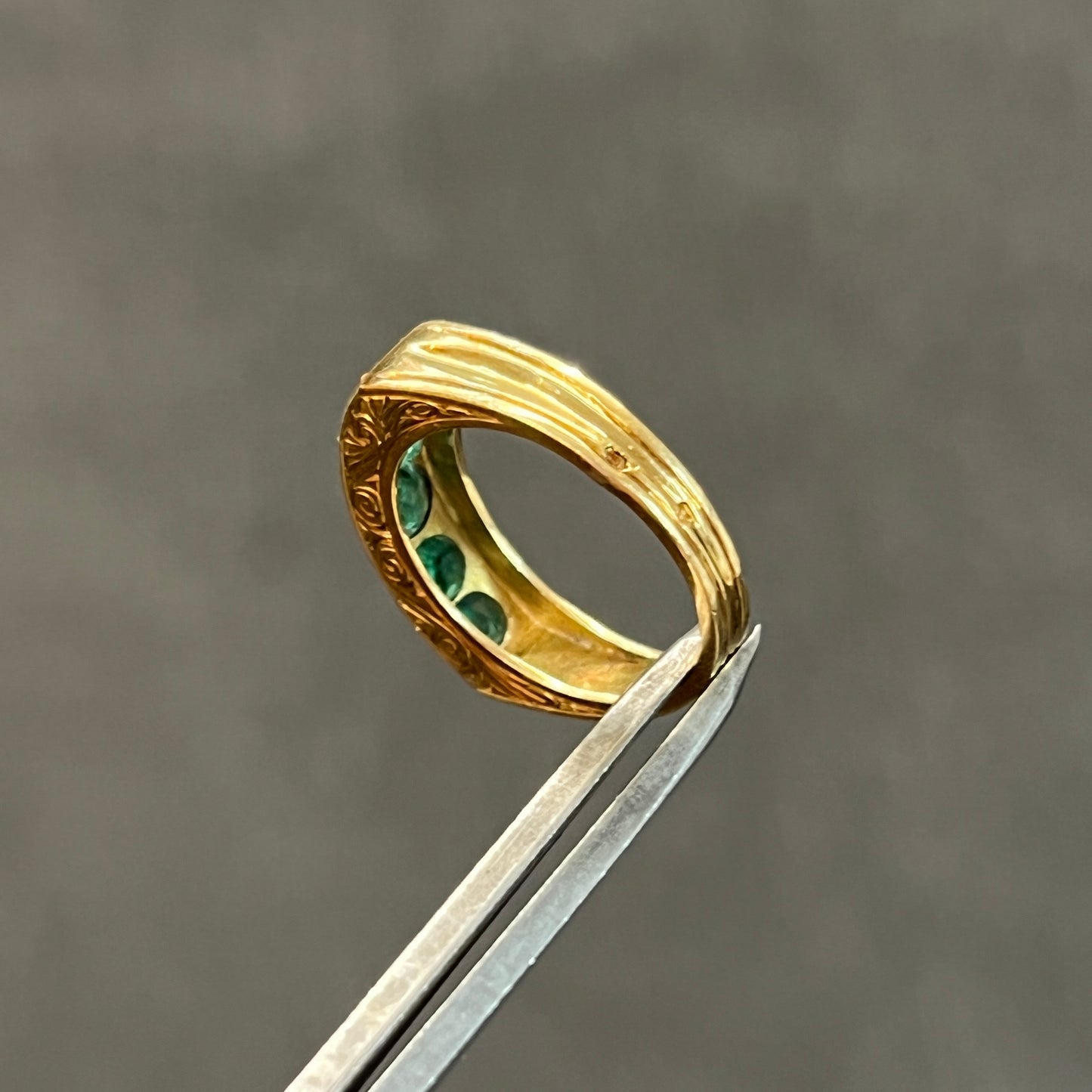 Vintage Emerald + 18ct Yellow Gold Five Stone Ring - Sz. 6