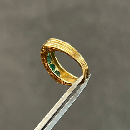 Vintage Emerald + 18ct Yellow Gold Five Stone Ring - Sz. 6