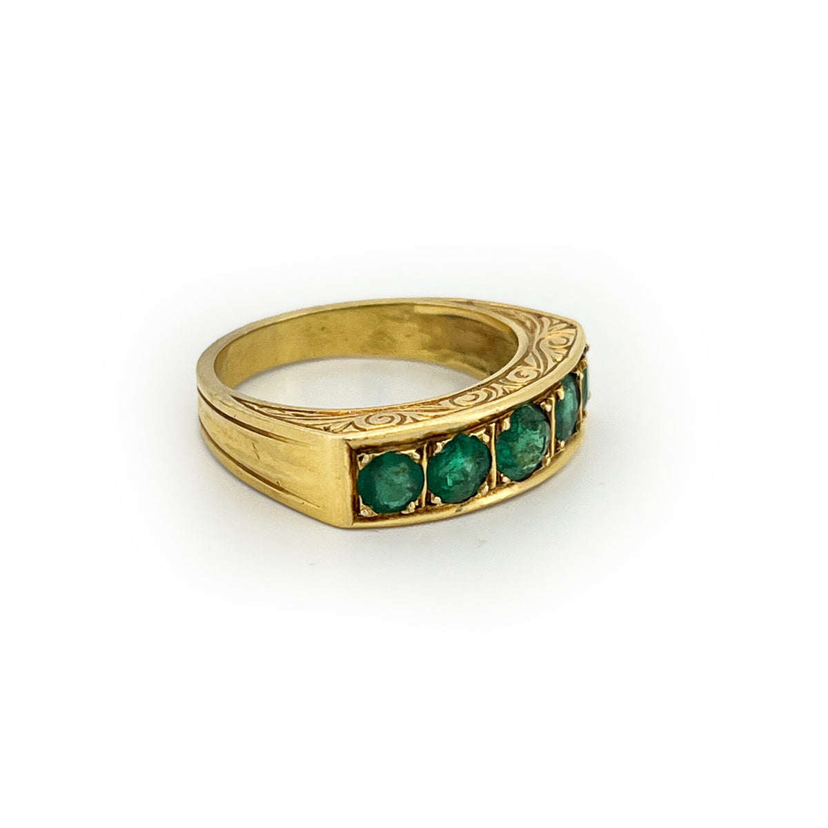 Vintage Emerald + 18ct Yellow Gold Five Stone Ring - Sz. 6
