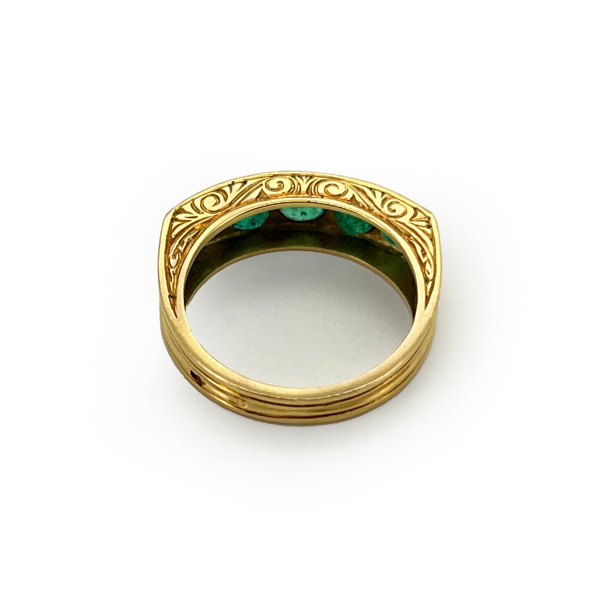 Vintage Emerald + 18ct Yellow Gold Five Stone Ring - Sz. 6