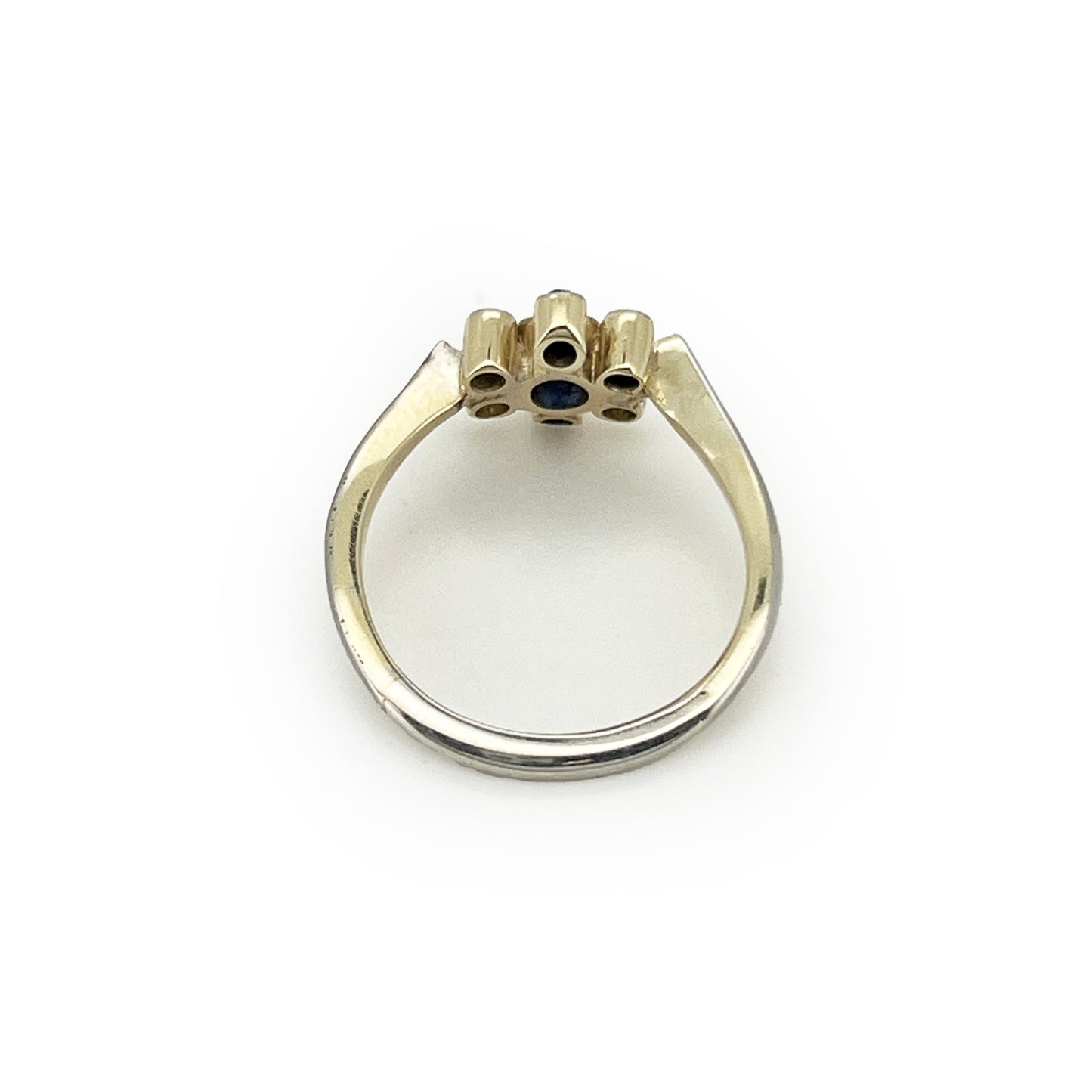 Vintage Art Deco Blue Sapphire + Diamond + 18ct White Gold Daisy Ring - Sz. 4.75
