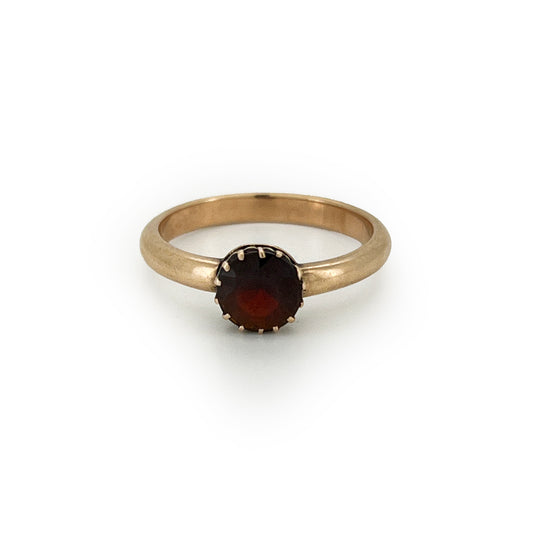 Vintage Garnet + 9ct Rose Gold Solitaire Ring - Sz. 6.75
