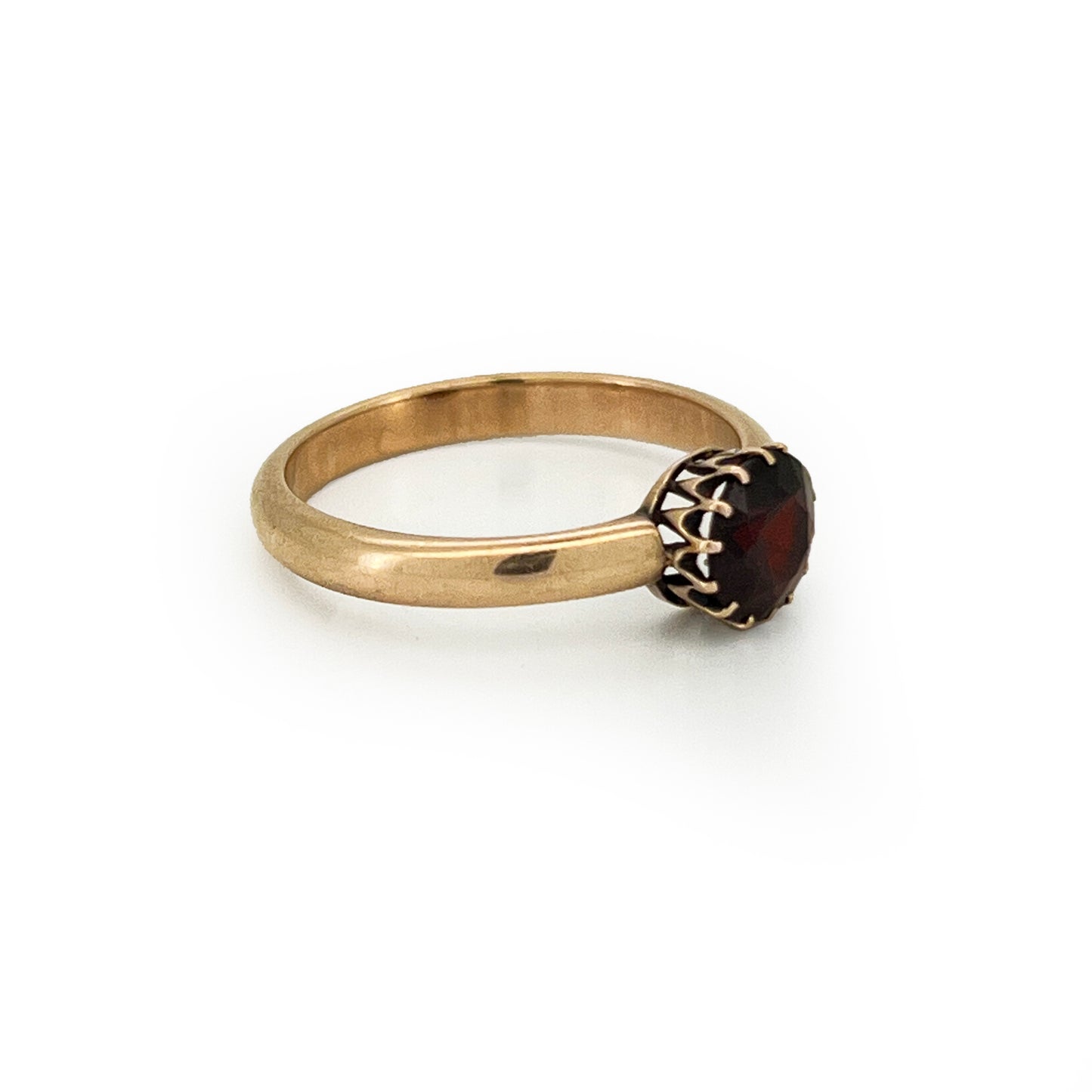 Vintage Garnet + 9ct Rose Gold Solitaire Ring - Sz. 6.75