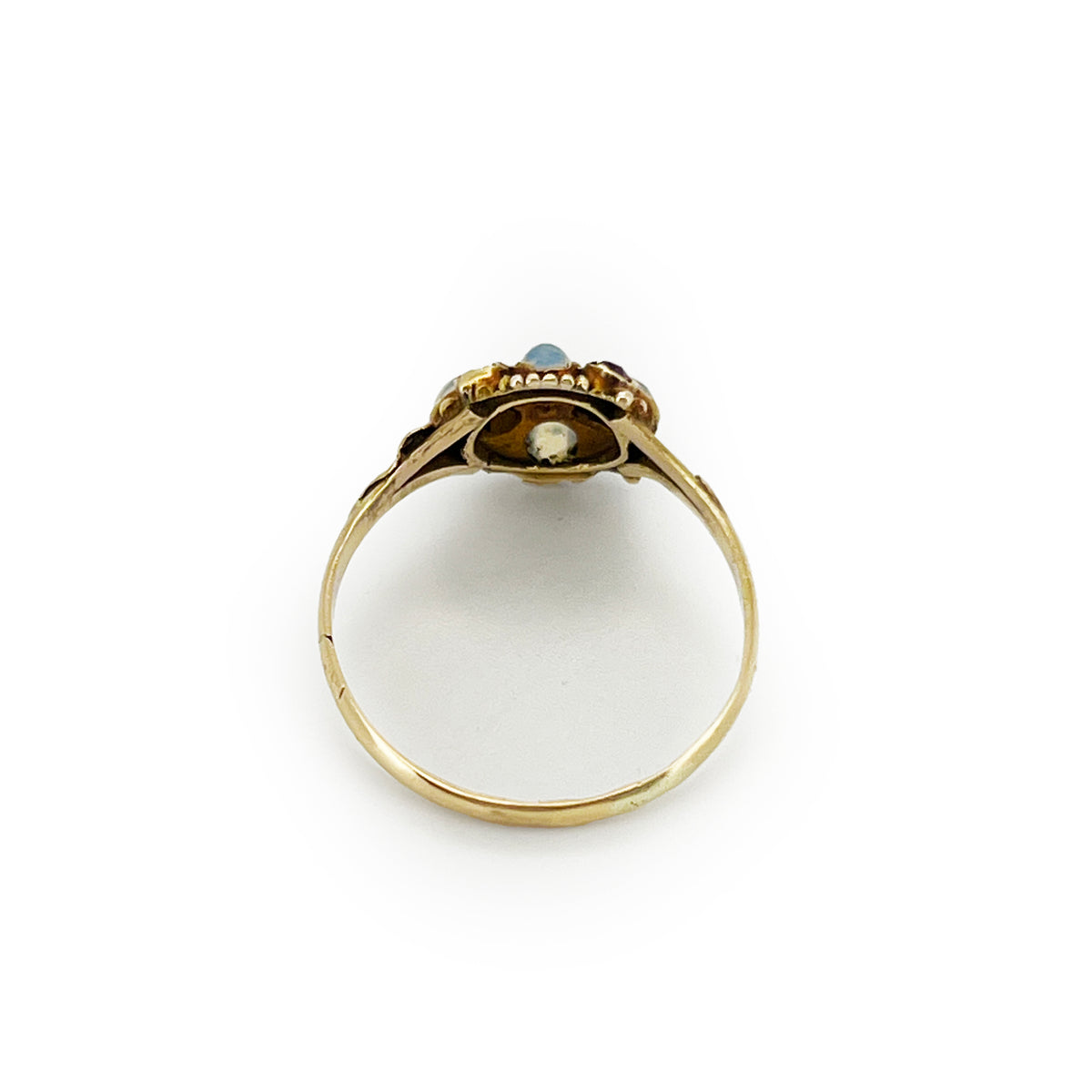 Antique Georgian Moonstone + Ruby + 12ct Yellow Gold Ring - Sz. 6.75