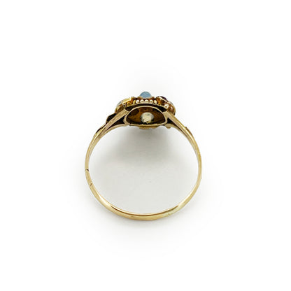Antique Georgian Moonstone + Ruby + 12ct Yellow Gold Ring - Sz. 6.75