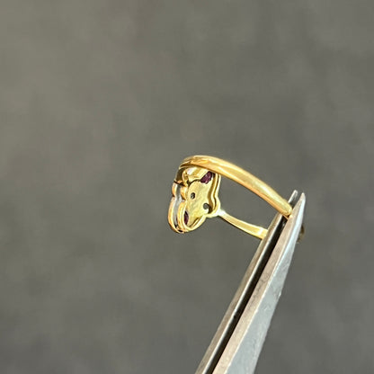 Vintage Art Deco Ruby + Diamond + 18ct Yellow Gold Ring - Sz. 6.5