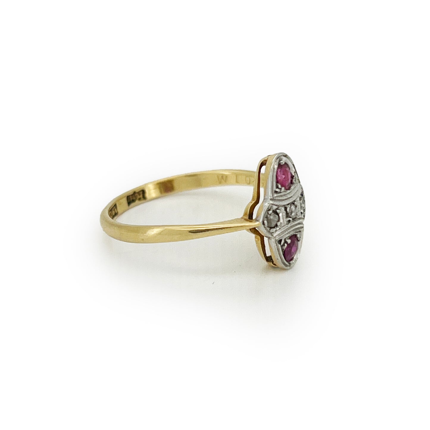 Vintage Art Deco Ruby + Diamond + 18ct Yellow Gold Ring - Sz. 6.5