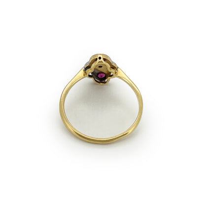 Vintage Art Deco Ruby + Diamond + 18ct Yellow Gold Ring - Sz. 6.5