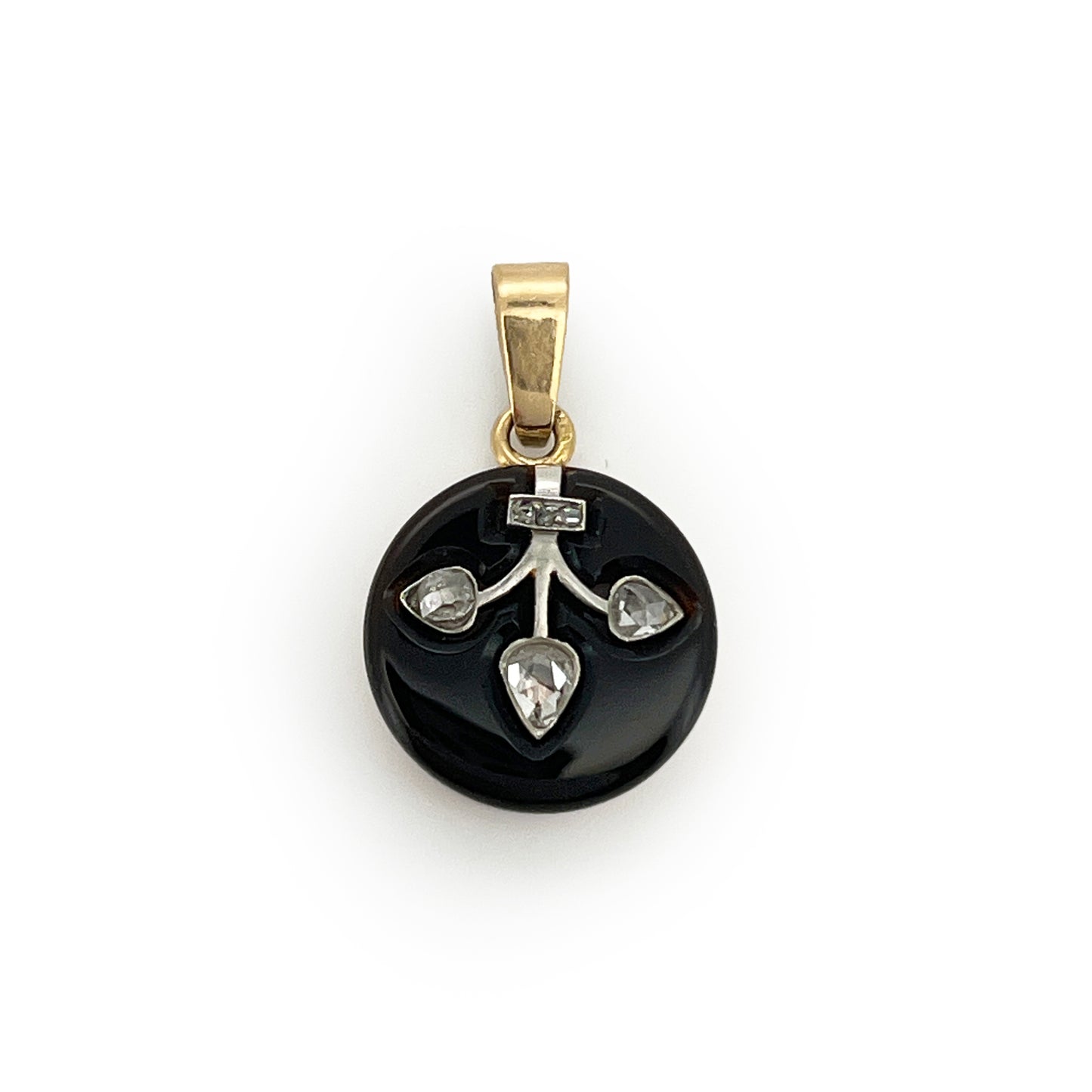 Vintage Art Deco Diamond + Onyx + 18ct. Yellow Gold Pendant