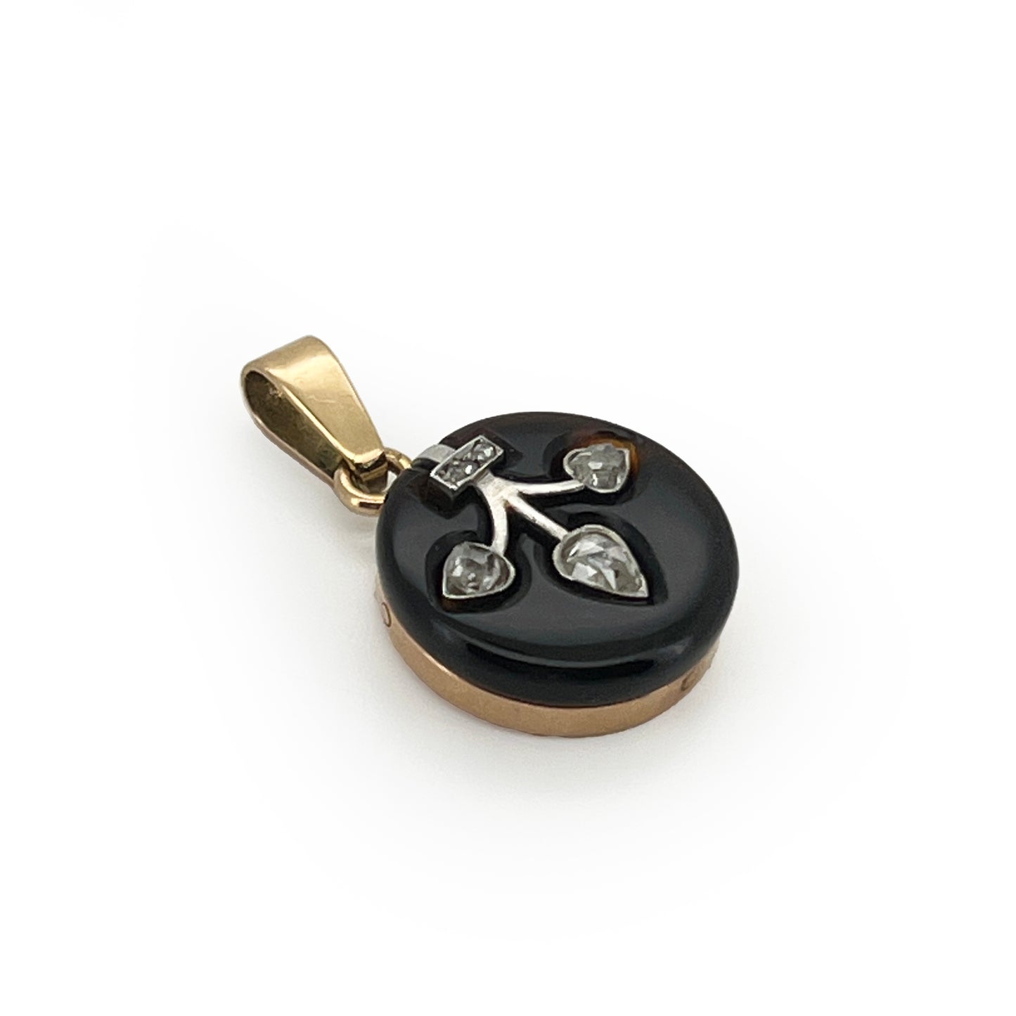 Vintage Art Deco Diamond + Onyx + 18ct. Yellow Gold Pendant
