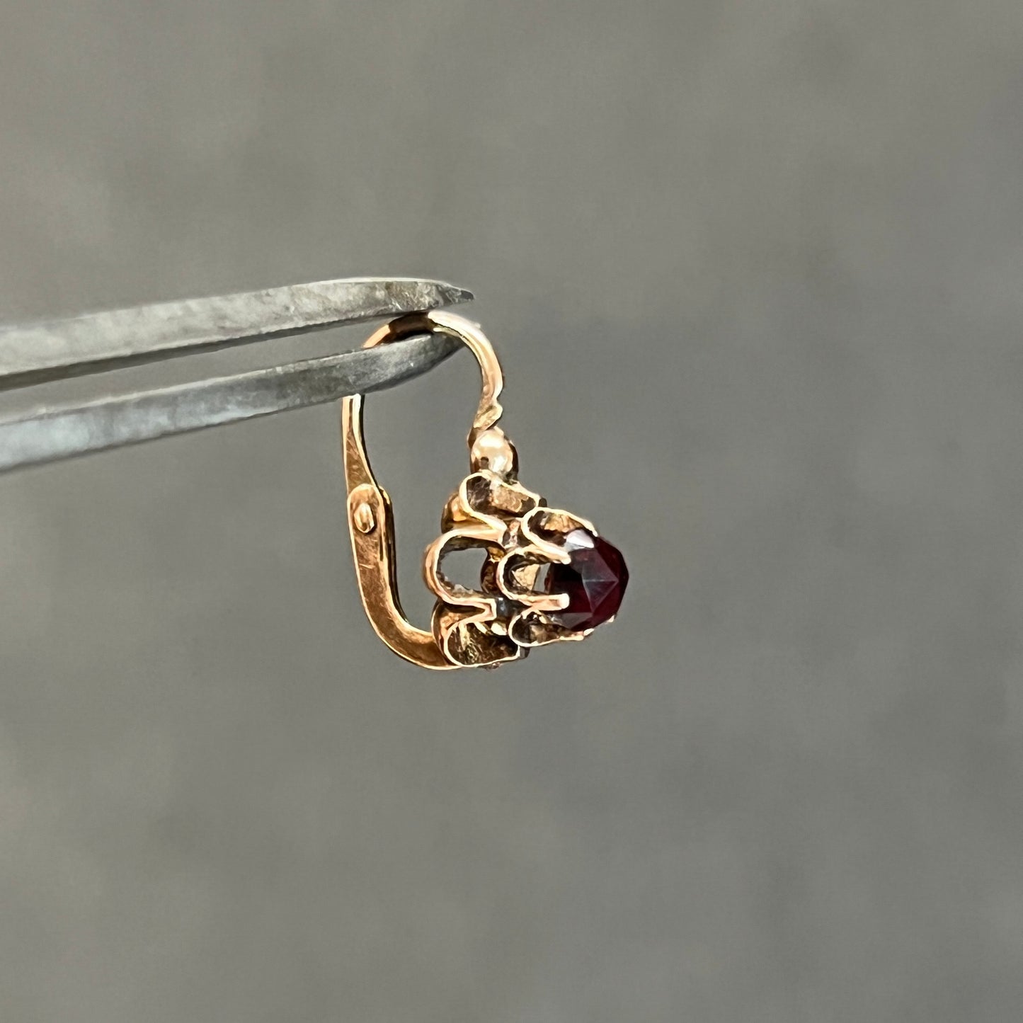 Antique Art Nouveau Garnet + 14ct Rose Gold Floral Dormeuse Earrings
