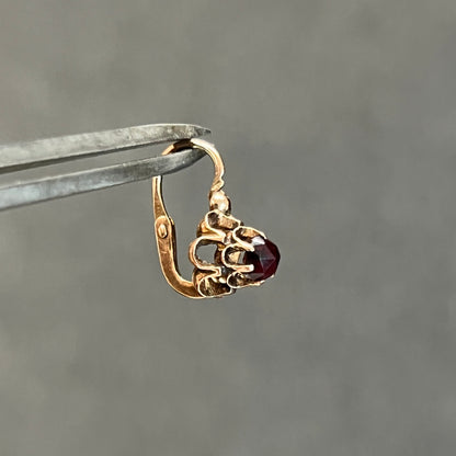 Antique Art Nouveau Garnet + 14ct Rose Gold Floral Dormeuse Earrings