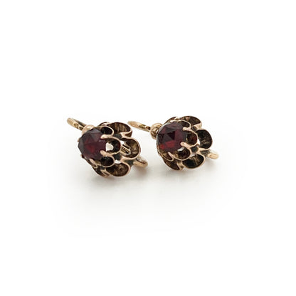 Antique Art Nouveau Garnet + 14ct Rose Gold Floral Dormeuse Earrings