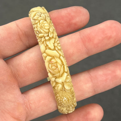 Vintage Ivorine Floral Thin Bangle - 8"