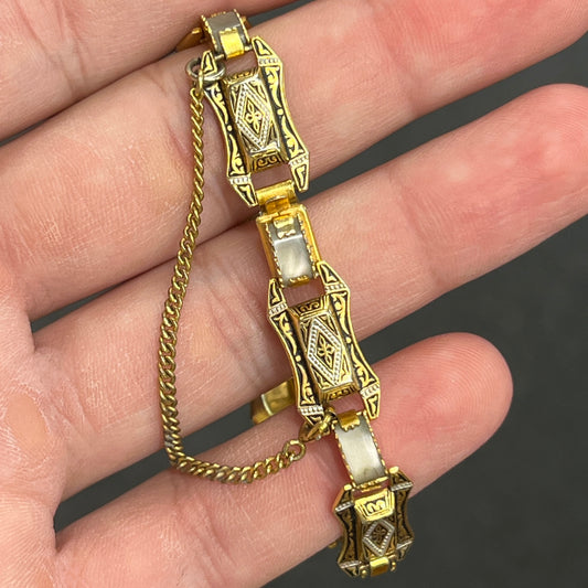 Vintage Damascene Link Bracelet - "