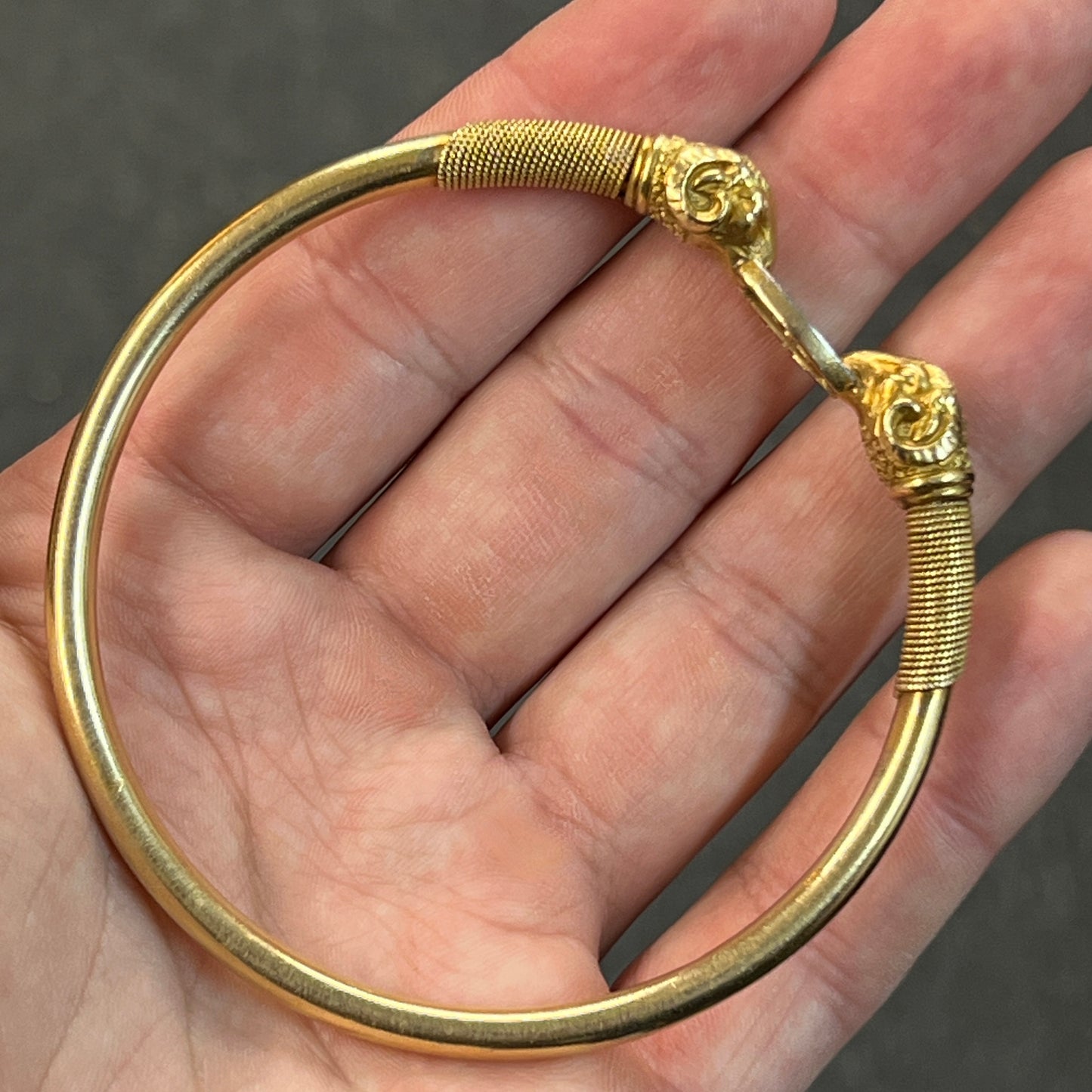 Vintage Diamond + 18ct Yellow Gold Rams Head Bangle - 8.5"