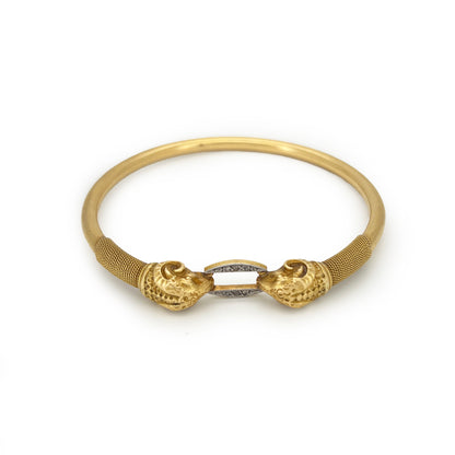 Vintage Diamond + 18ct Yellow Gold Rams Head Bangle - 8.5"
