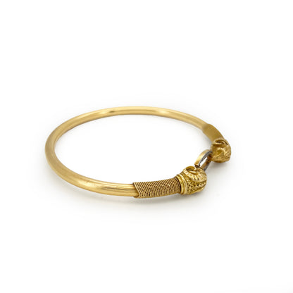 Vintage Diamond + 18ct Yellow Gold Rams Head Bangle - 8.5"