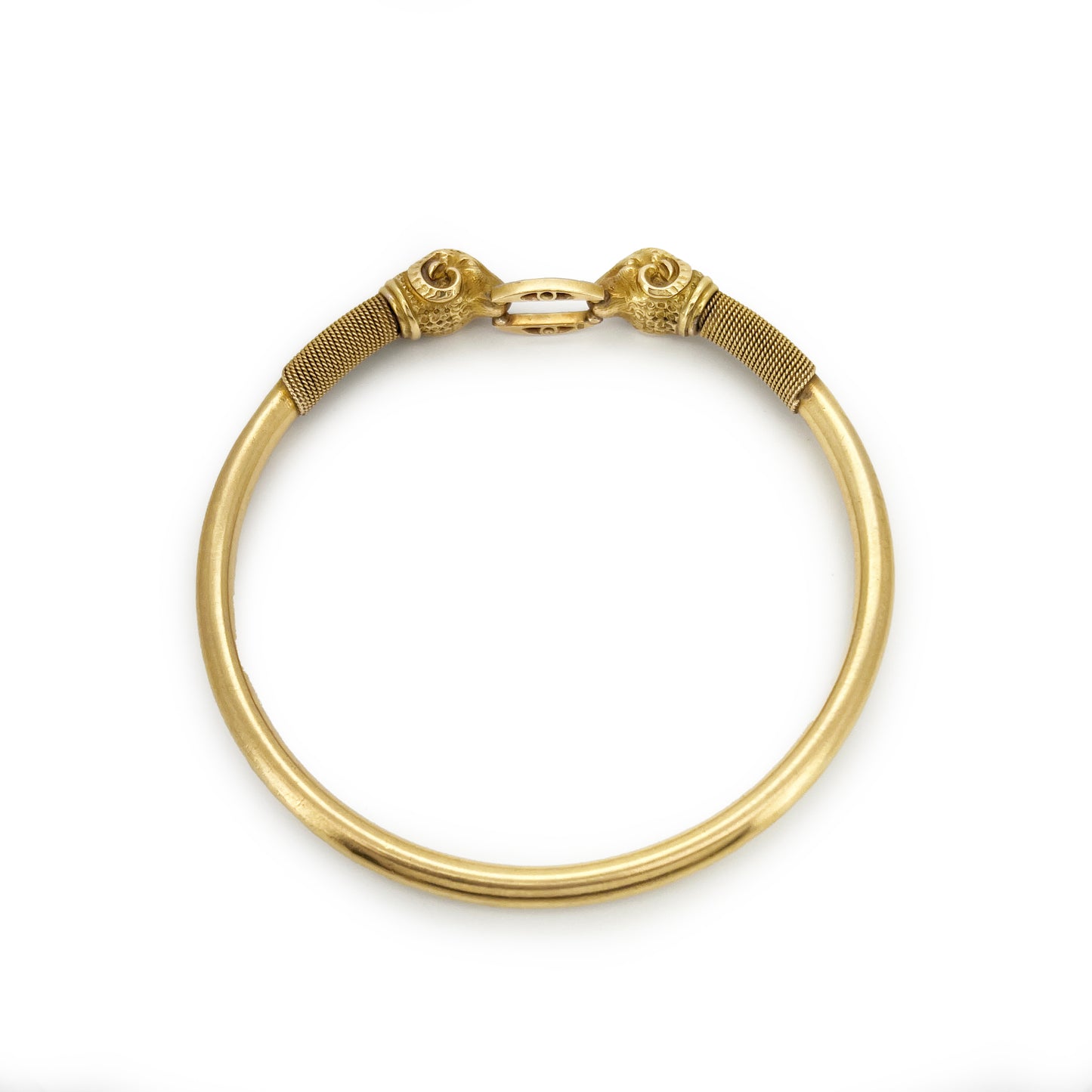 Vintage Diamond + 18ct Yellow Gold Rams Head Bangle - 8.5"