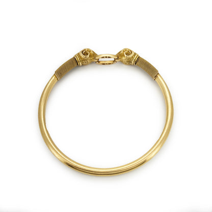 Vintage Diamond + 18ct Yellow Gold Rams Head Bangle - 8.5"