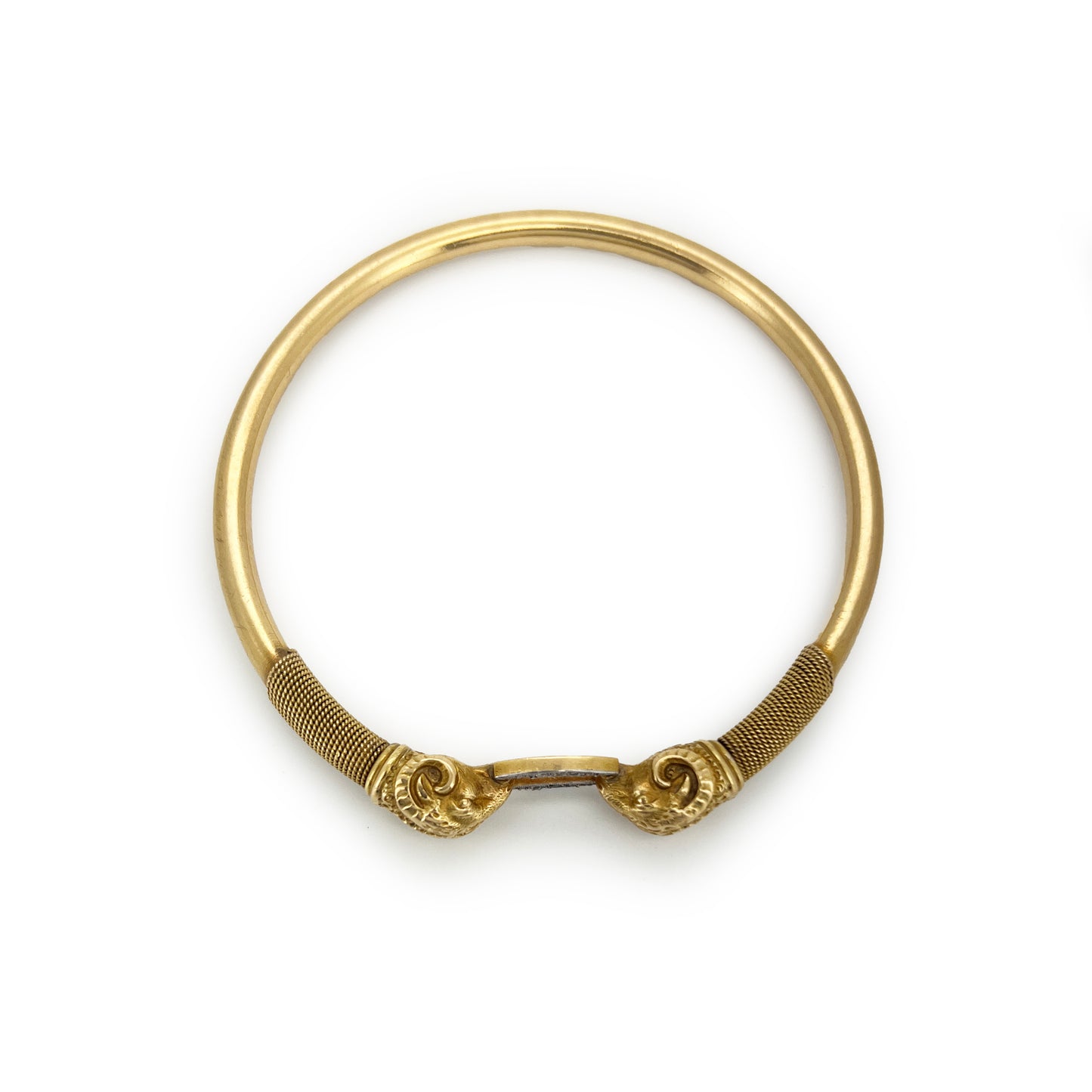 Vintage Diamond + 18ct Yellow Gold Rams Head Bangle - 8.5"