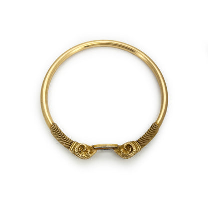 Vintage Diamond + 18ct Yellow Gold Rams Head Bangle - 8.5"