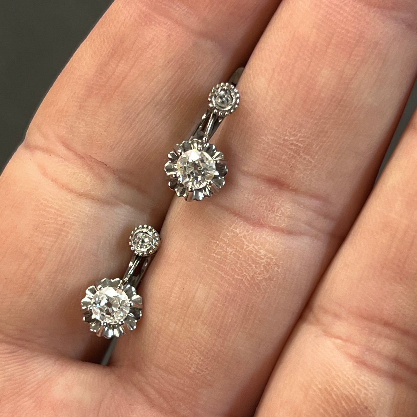 Vintage Diamond  + 18k White Gold Dormeuse Dangle Earrings