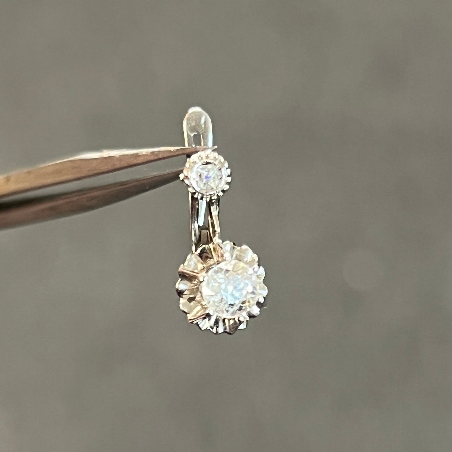Vintage Diamond  + 18k White Gold Dormeuse Dangle Earrings