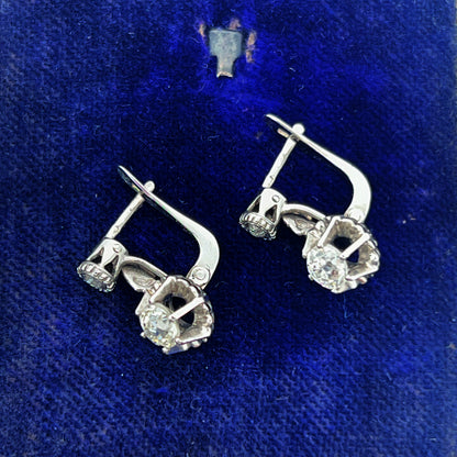 Vintage Diamond  + 18k White Gold Dormeuse Dangle Earrings