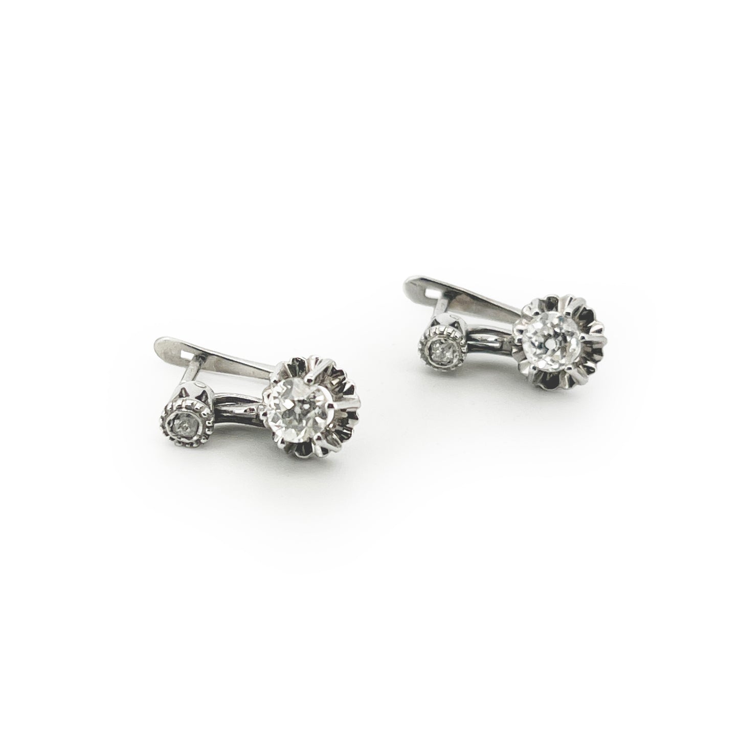 Vintage Diamond  + 18k White Gold Dormeuse Dangle Earrings